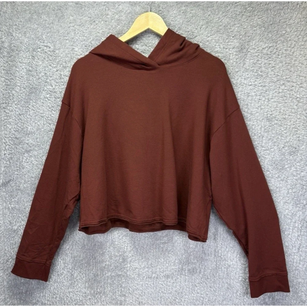 Nike Yoga Luxe Womens 2X Therma-FIT Fleece Hoodie Brown Cropped Oversized Plus